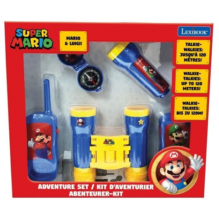 Lexibook - Kit d'aventurier Super Mario - Talkie-Walkies, jumelles, lampe torche et boussole