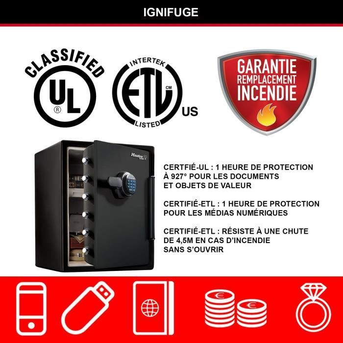 Coffre-fort - MASTER LOCK  - Ignifuge et Etanche - XXL 56,6L - Combinaison électronique