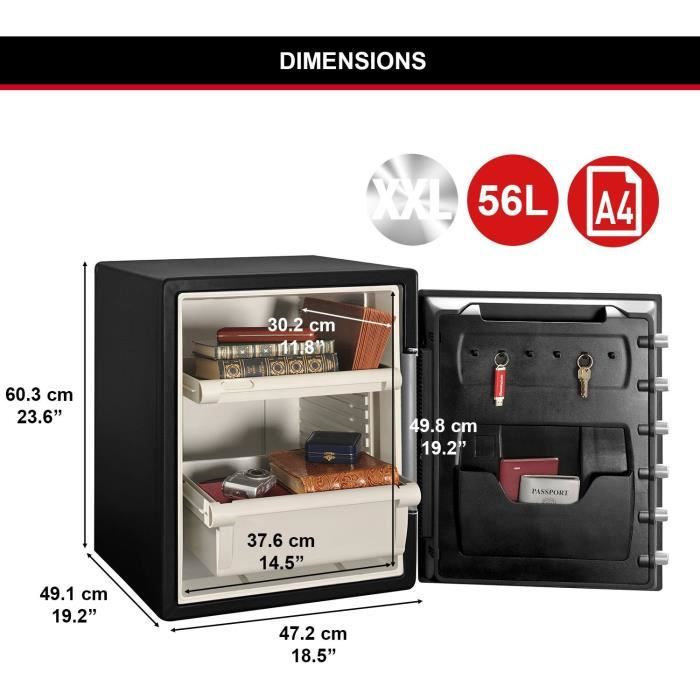 MASTER LOCK Coffre-fort ignifugé et résistant a l'eau (code tactile + alarme) 56,5 L