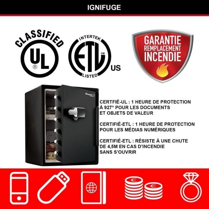 MASTER LOCK Coffre-fort ignifugé et résistant a l'eau (code tactile + alarme) 56,5 L