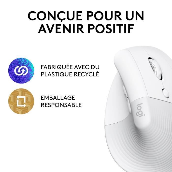 Souris Logitech Lift Ergonomique Verticale, Sans Fil, Silencieuse - Blanc