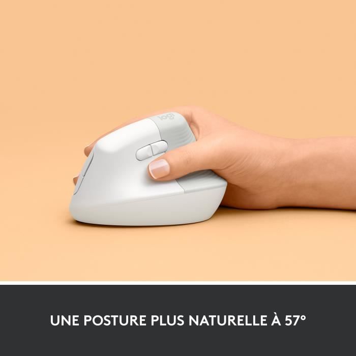 Souris - Sans Fil - Logitech - Lift Ergonomique Verticale - Blanc - Droitier