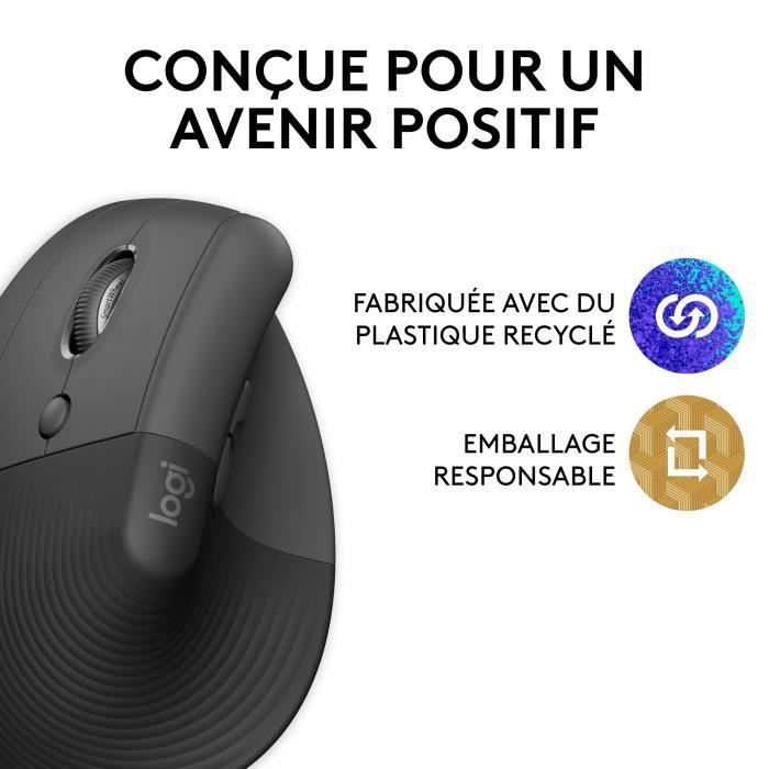 Souris ergonomique - Sans fil - Logitech - Lift - Gaucher - Graphite