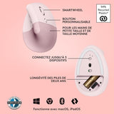 Souris - Sans Fil - Logitech - Lift Ergonomique Verticale - Rose - Droitier