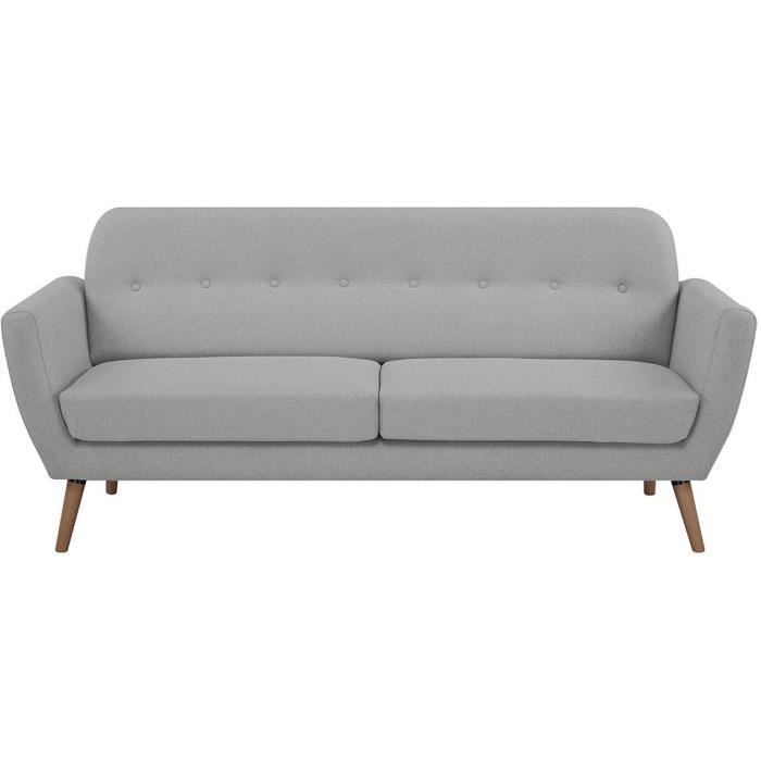 Canapé - 3 places - LILLY - Tissu Gris clair - 193 x 79 x 86 cm - SENHO