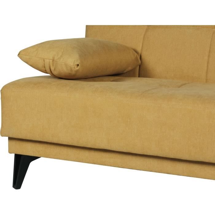 Banquette convertible 3 places - LIMRA - Tissu moutarde - 2 coussins - Coffre de rangement -  190 x 87 x 87 cm