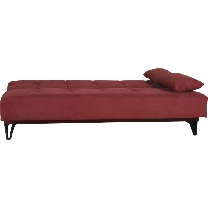 Banquette convertible 3 places - LIMRA - Tissu rouge - 2 coussins - 190 x 87 x 87 cm