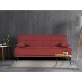 Banquette convertible 3 places - LIMRA - Tissu rouge - 2 coussins - 190 x 87 x 87 cm