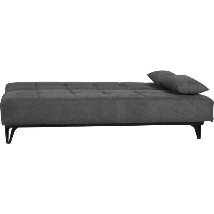 Banquette convertible 3 places - LIMRA - Tissu gris clair - 2 coussins - 190 x 87 x 87 cm