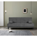 Banquette convertible 3 places - LIMRA - Tissu gris clair - 2 coussins - 190 x 87 x 87 cm