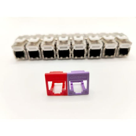 Pack de 8 noyaux keystone RJ45 Cat.6a - LINEAIRE - PRC624AK8 - 2 avec façades colorées