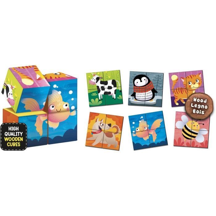 Jeu éducatif 2-en-1 - LISCIANI - Montessori Baby Bois - Cubes et logique - Animaux et associations - Des 2 ans
