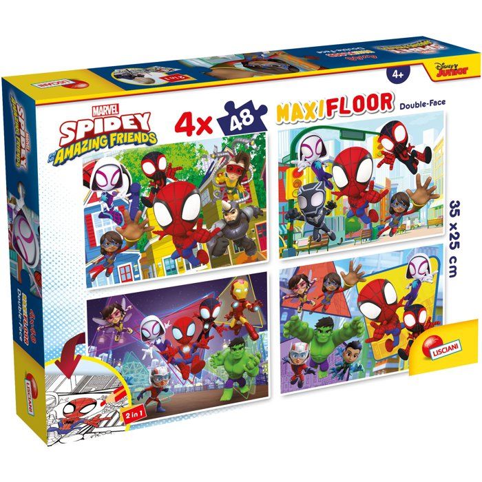 Puzzle MaxiFloor double face - Spidey - LISCIANIGIOCHI - 4 x 48 pieces - Des 4 ans