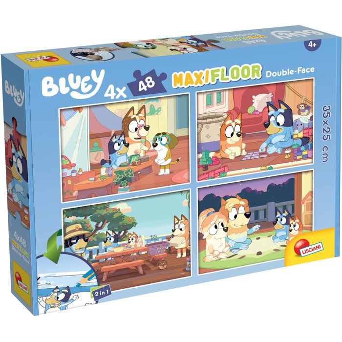 Puzzle MaxiFloor double face - Bluey - LISCIANIGIOCHI - 4 x 48 pieces - Des 4 ans
