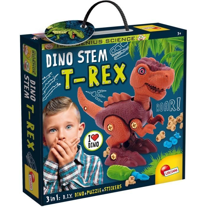 Dino STEM - LISCIANI - I'm a Genius - Construis ton T-Rex - Puzzle et autocollants - Activité ludique et éducative