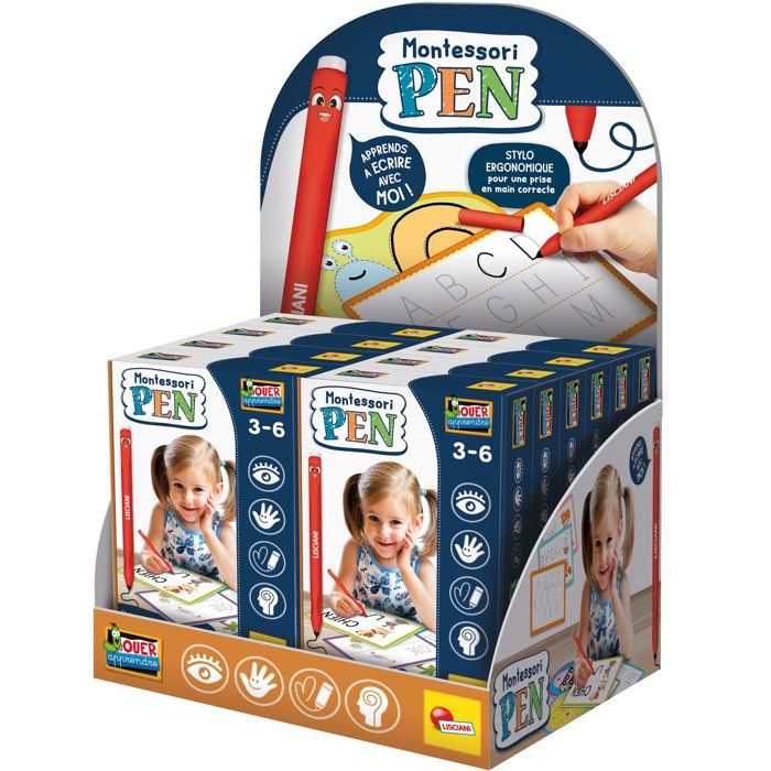 MONTESSORI PEN Stylo Ergonomique + Fiches - Jeu Éducatif - LISCIANIGIOCHI - Premiers Mots & Bonne Prise en Main - Des 3 ans