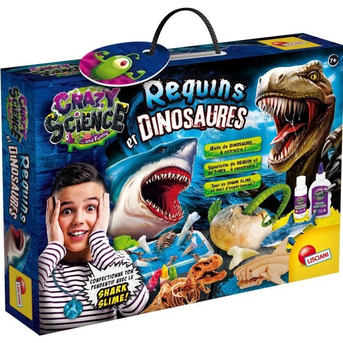 Kit scientifique - LISCIANI - Crazy Science - Requins & dinosaures - Slime et oeufs a creuser - Prédateurs fascinants