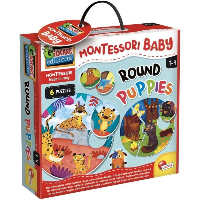 Jeu de logique - LISCIANI - Montessori Baby Round Puppies - Associer chiots et meres - Découverte des animaux