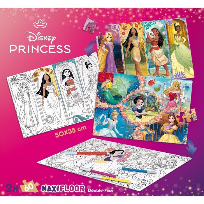 Puzzle MaxiFloor double face - Princesses - LISCIANIGIOCHI - 2 x 60 pieces - Des 4 ans
