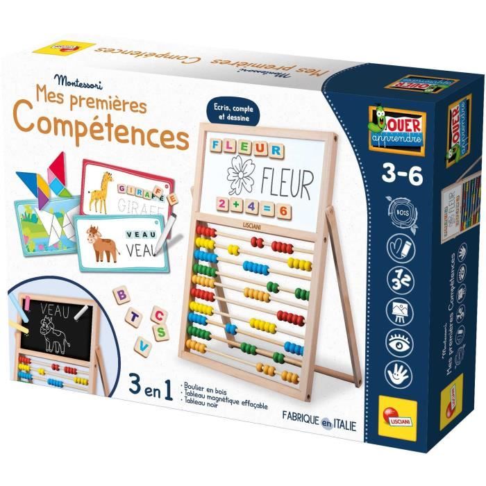 Mes premieres compétences chevalet - Jeu Montessori - MONTESSORI - Tableau Double Face, Lettres et Chiffres Magnétiques