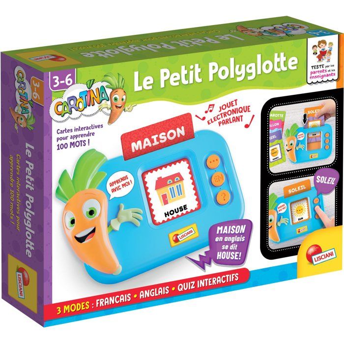 CAROTINA Le Petit Polyglotte - Jeu Éducatif Bilingue - LISCIANIGIOCHI - 100 Mots & Quiz Interactif - Des 3 ans