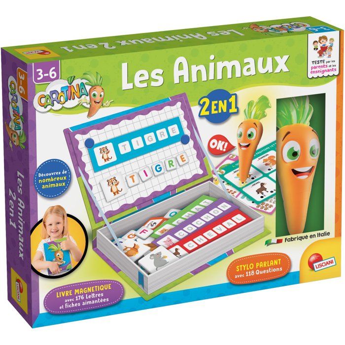 CAROTINA Stylo Parlant + Jouets Magnétiques 2-en-1 - LISCIANIGIOCHI - Les Animaux - Apprentissage & Logique - Des 3 ans