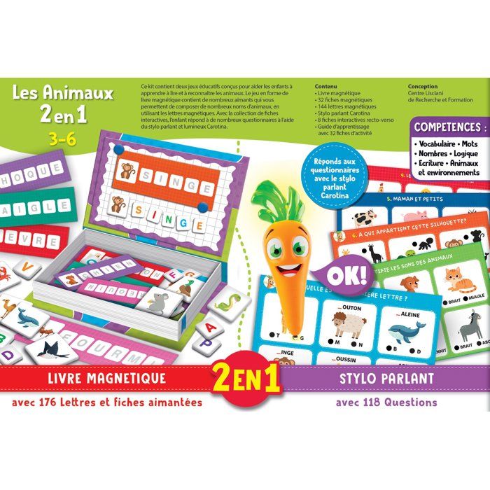 CAROTINA Stylo Parlant + Jouets Magnétiques 2-en-1 - LISCIANIGIOCHI - Les Animaux - Apprentissage & Logique - Des 3 ans