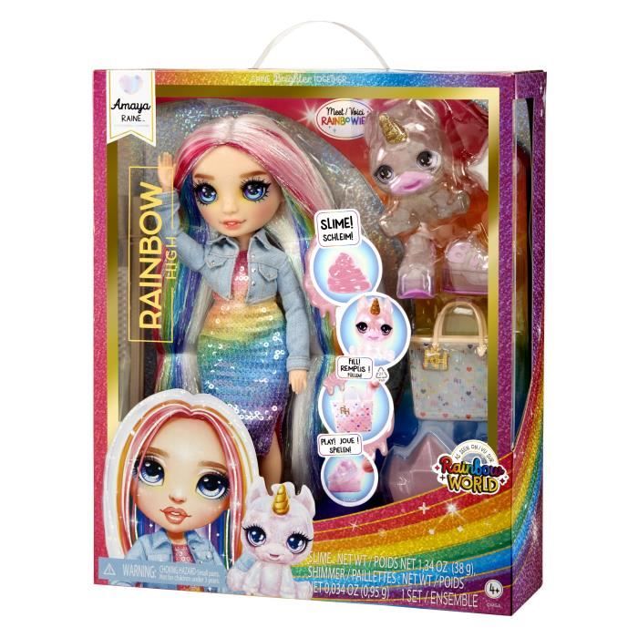 Rainbow High PoupÈe Mannequin avec Kit de Slime et Animal de Compagnie - Amaya (Rainbow) - PoupÈe PailletÈe 28 cm avec Kit de Slime