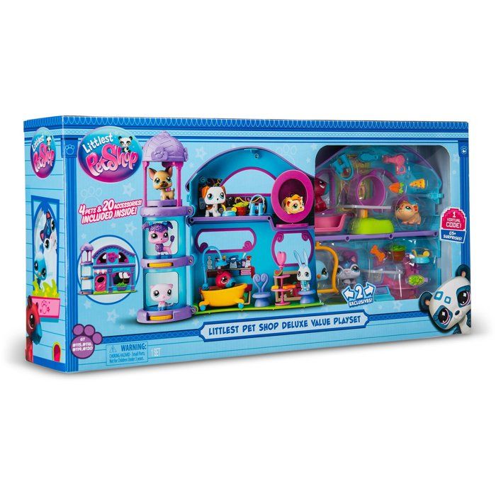 Coffret de jeu avec 4 Pet Shop inclus et + 20 accessoires - BANDAI - Littlest Pet Shop - La grande maison des Pet Shop deluxe
