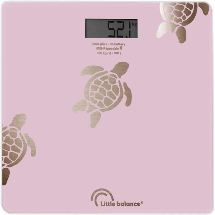 Bathroom scale - LITTLE BALANCE - 8729 - Metallic gold turtles - USB-repairable - 180 kg / 100 g - Pink