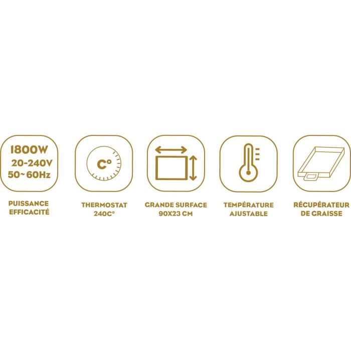 Plancha électrique LITTLE BALANCE - Wood 90 - Surface cuisson 90x23cm - Revetement anti-adhésif sans PFAS - 2000W