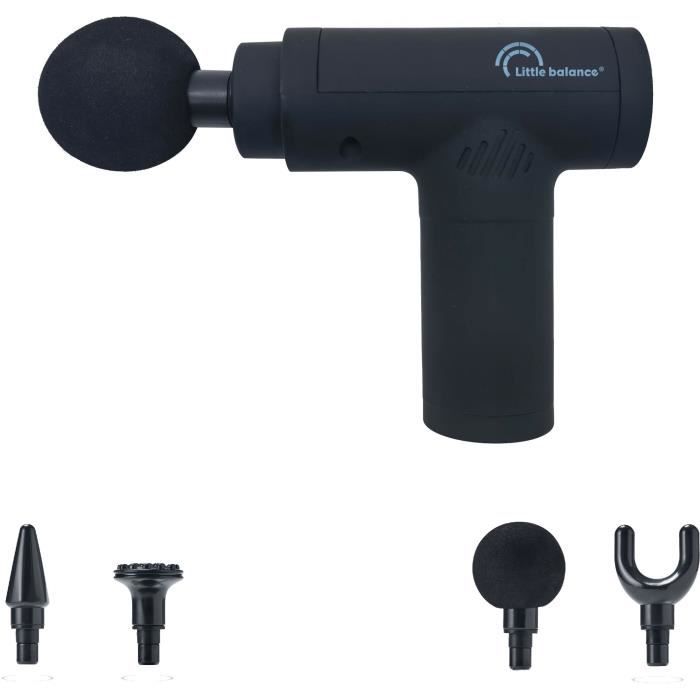 Pistolet massant - LITTLE BALANCE - Sport Relax - 6 vitesses - 4 tetes - Noir