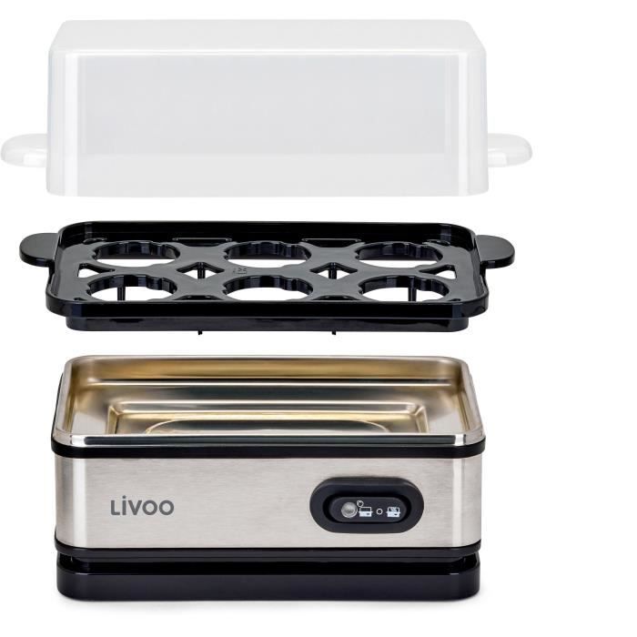 Cuiseur a oeufs - LIVOO - DOC290 - 400W - 6 oeufs - Acier inoxydable - Maintien au chaud - Support a oeufs, couvercle et verre doseur