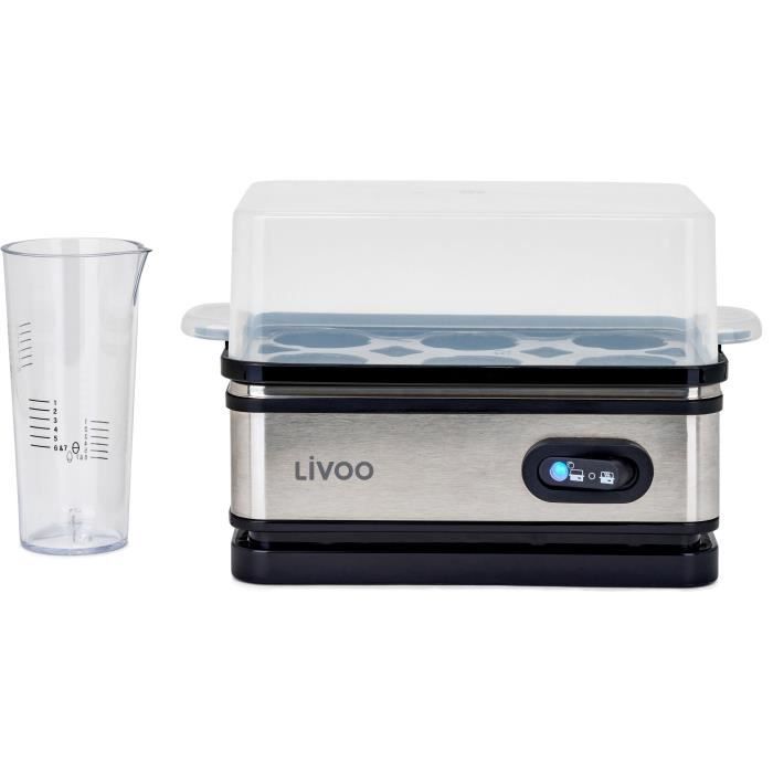 Cuiseur a oeufs - LIVOO - DOC290 - 400W - 6 oeufs - Acier inoxydable - Maintien au chaud - Support a oeufs, couvercle et verre doseur