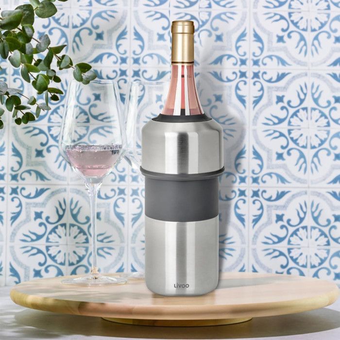 Rafraîchisseur a bouteilles - LIVOO - GS158 - Bouteilles de vin et champagne - Acier inoxydable - Ø 11,5 x 23,5 cm - Double paroi