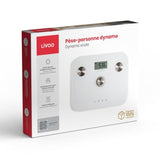 Pese-personne impédancemetre dynamo - LIVOO - DOM465W - Sans pile - 6 indicateurs - Max 150 kg - 4 profils - LCD - Blanc