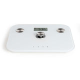 Pese-personne impédancemetre dynamo - LIVOO - DOM465W - Sans pile - 6 indicateurs - Max 150 kg - 4 profils - LCD - Blanc