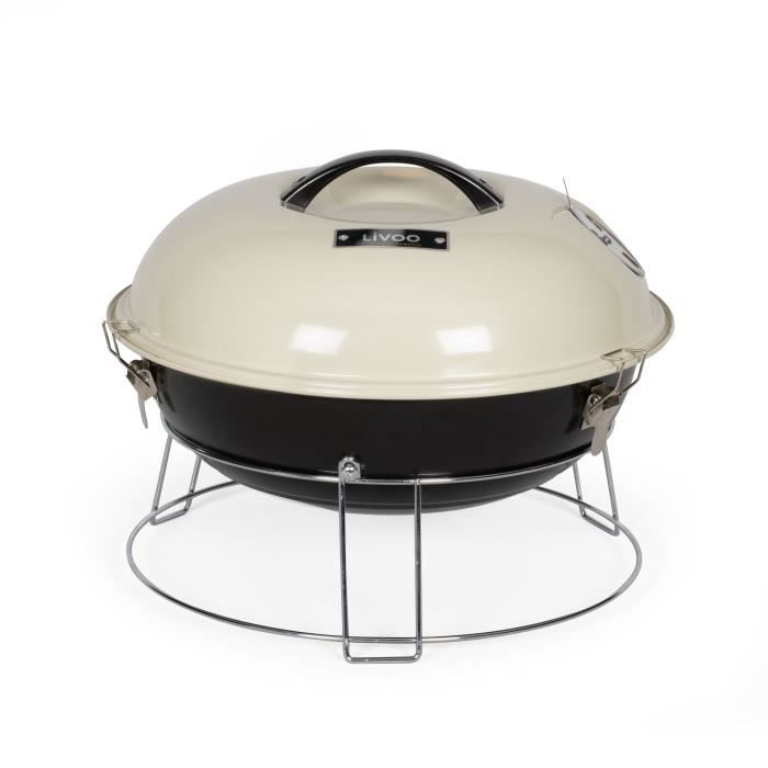 Barbecue a charbon portable - LIVOO - DOC301 - Ř34 cm - Grille chromé - Hauteur 18 cm - Poignées - Loquets de sécurité