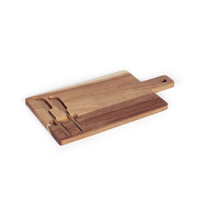 Plateau a fromage - LIVOO - MEC138 - Bois d'acacia FSC - 38 x 20 cm - 2 couteaux aimentés