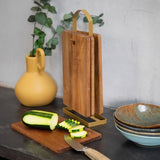 Set de 4 planches a découper - LIVOO - MES152 - Bois acacia FSC - 22 x 14 cm - Support métallique