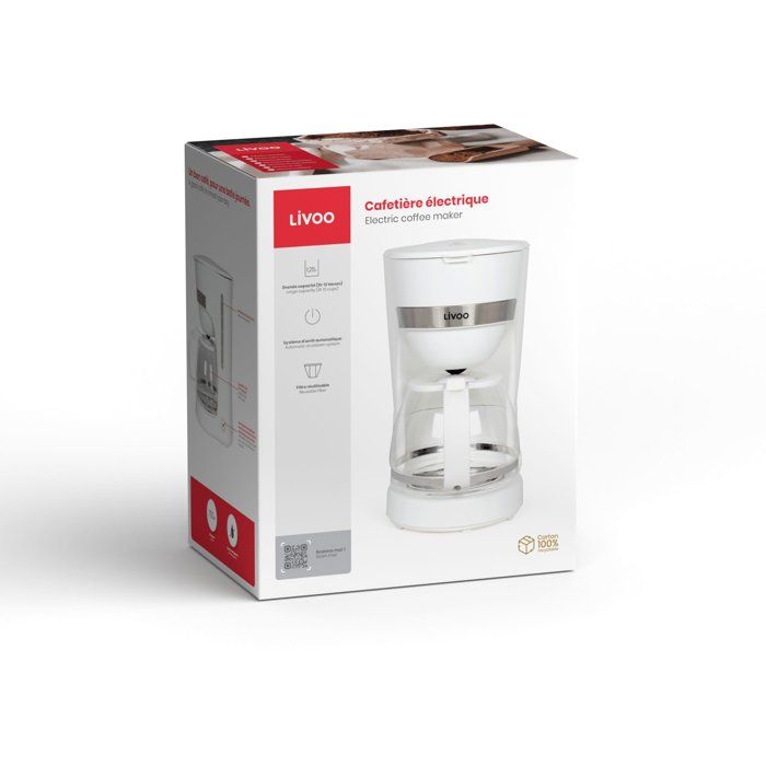 Cafetiere électrique - LIVOO - DOD200W - 750 W - 1,25 L - 10 a 12 tasses - Blanc