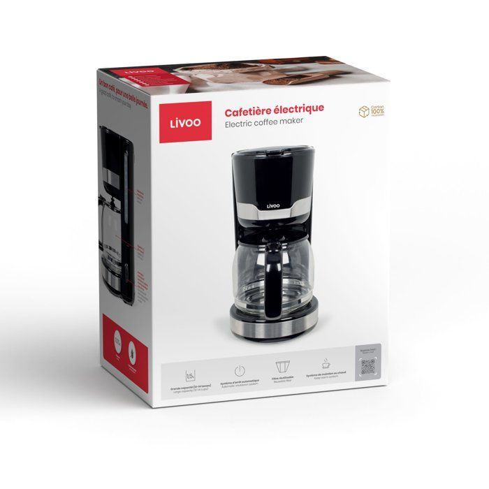 Cafetiere électrique - LIVOO - DOD201N - 1000 W - 1,5 L - 12 a 14 tasses - Noir