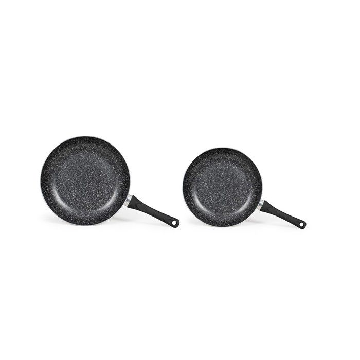 Set de 2 poeles aspect pierre - LIVOO - MEN124GR - Revetement antiadhésif - Ř 24 et 28 cm - Manche silicone - Tous feux