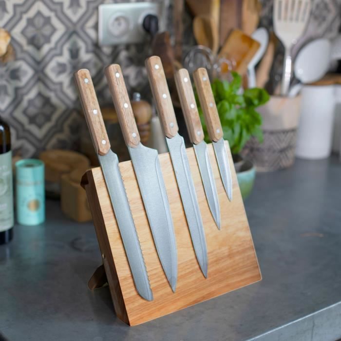 Set de 5 couteaux - LIVOO - MEC136 - 20 a 32,5 cm - Lame acier inoxydable - Support magnétique