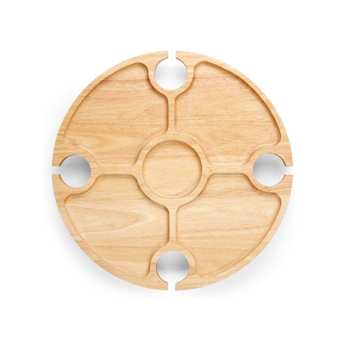 Plateau apéritif - LIVOO - MES150 - Bois d'hévéa - Plateau séparateur - 4 encoches pour verres - Pieds pliables