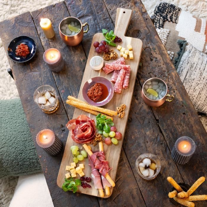 Maxi planche apéritive - LIVOO - MES151 - Bois acacia FSC - 75 x 19,5 cm - Pieds en bois