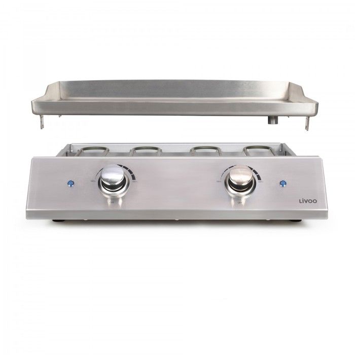 Plancha électrique inox 2 thermostats - LIVOO - DOC302 - 2800W - Plaque amovible en acier inoxydable - 2 thermostats ajustables