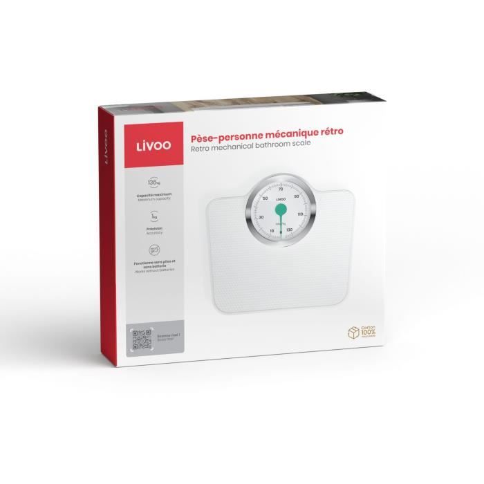 Pese-personne mécanique rétro - LIVOO - DOM490 - Sans pile - Max 136 kg - Métal antidérapant - Blanc