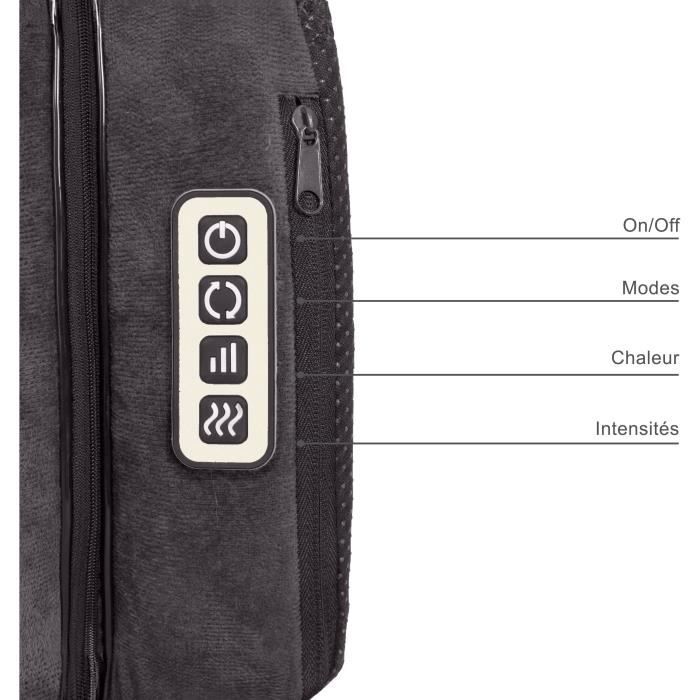 Masseur shiatsu 2 en 1 - LIVOO - DOS204 - Pieds et dos - 24 tetes - 3 vitesses - Avec ou sans chaleur - Gris