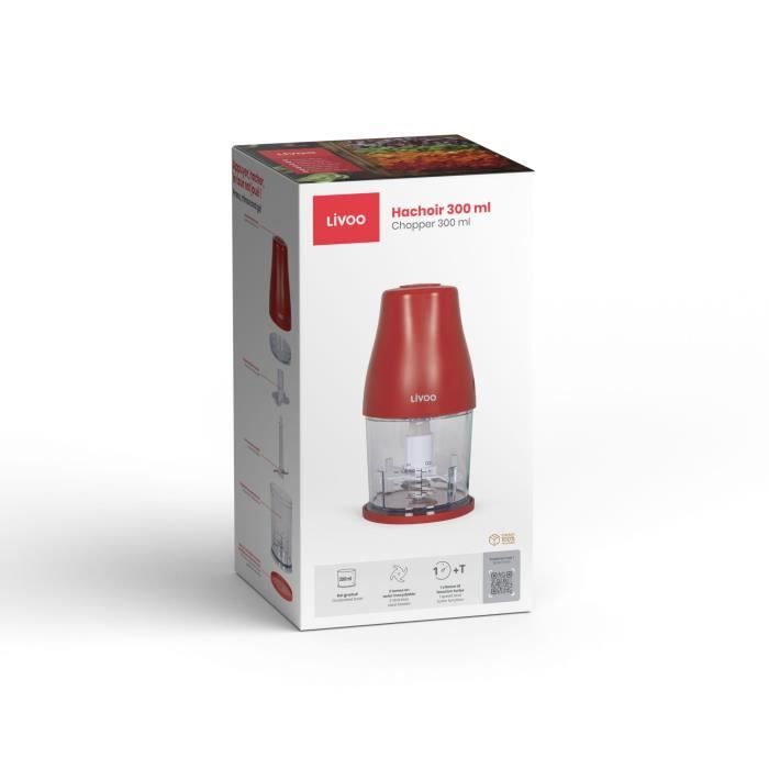 Hachoir - LIVOO - DOP244R - 400W - 1 vitesse et turbo - Bol gradué 300 ml - 2 lames acier inoxydable